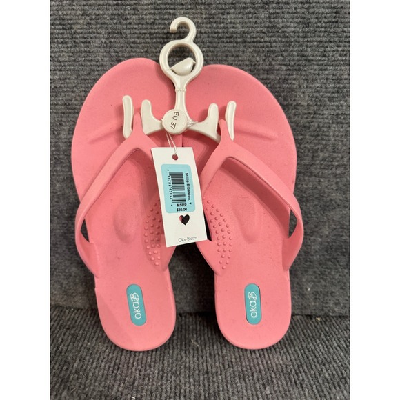 NWT Oka B Flip Flops Coral Pink Comfort Thong Sandals US Size 7 EU 37 - Picture 2 of 5